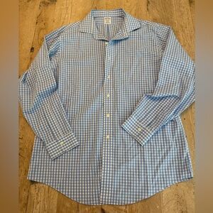 Brooks Brothers Men's Button Up Shirt Cotton Non-Iron Blue Gingham 16.5 35